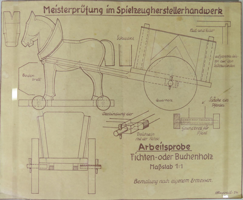 Nach einer vorgegebenen Zeichnung – hier von Herrn Pflugbeil – mussten die Meisterprüflinge innerhalb einer abgesteckten Zeit mit dem zur Verfügung gestellten Material das entsprechende Objekt bauen.