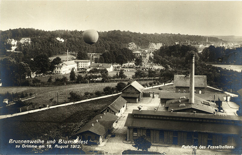 Ballonaufstieg, Postkarte 1912 (Bernd Voigtländer) Wie schon in den Jahren 1908 und 1911 wurde als Aufstiegsplatz die Schützenhauswiese gewählt.