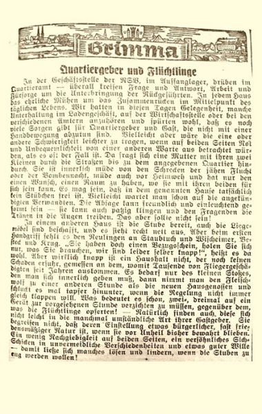 Artikel der LVZ "Nachrichten für Grimma" vom 10.3.1945