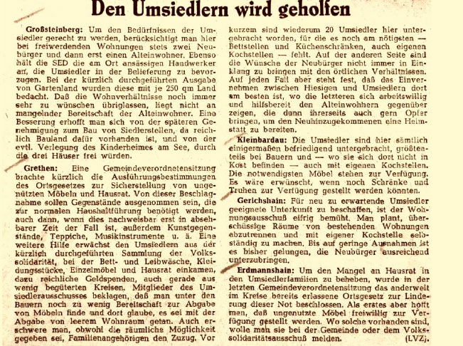 Artikel aus der LVZ, "Grimmaer Ausgabe" vom 31.5.1947