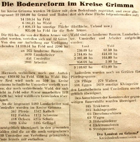 Artikel der LVZ "Nachrichten für Grimma" vom 10.11.1945