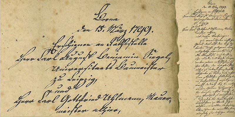 Akte: Die Anlegung einer Braunkohlengräberey am sogenannten Roßenberge allhier. 1799, Stadtarchiv Borna