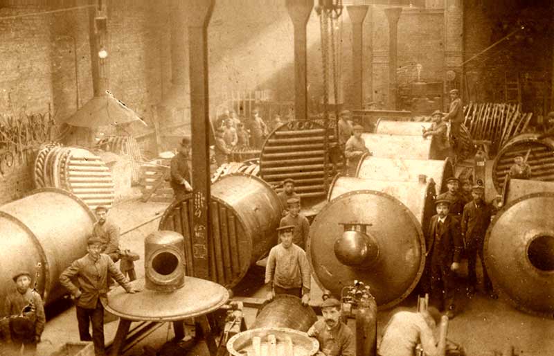 Blick in die Werkhalle der Maschinenbau A.G. Golzern-Grimma, 1908